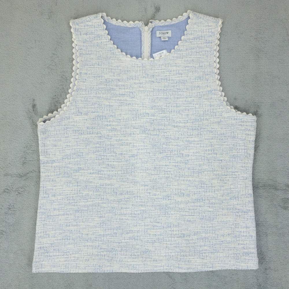 J Crew Tank Top Womens XL Blue Scalloped Trim Textured Knit Shell New